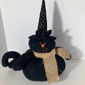 Halloween Black Cat Witches Hat Plush Bean Bottom Shelf Sitter Black 16"